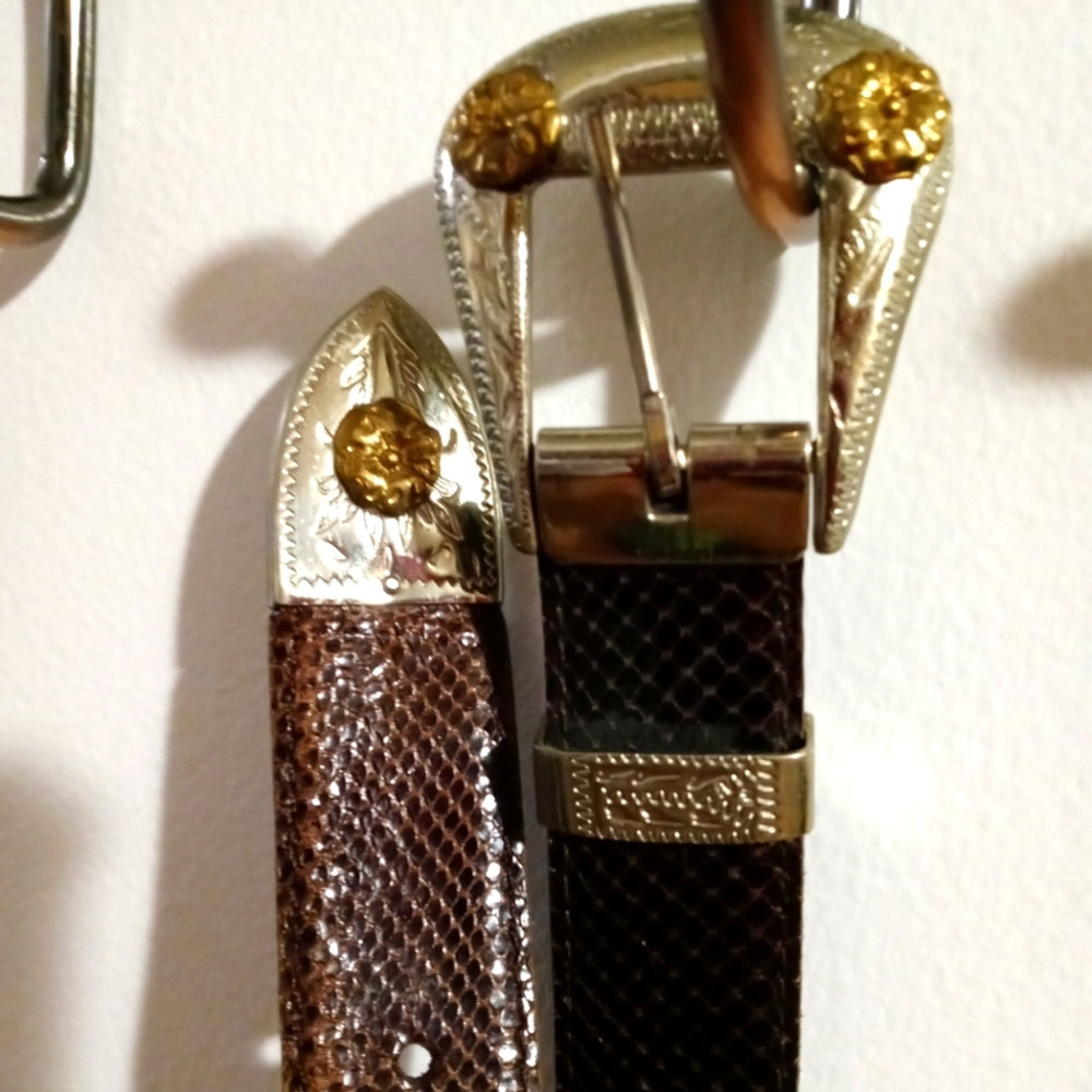 🛩🌃Brown Snake skin belt,German Silver Buckle ,Size 32,Belt Made in Argentina🛳